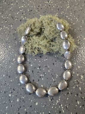 Vintage Native Polished Sterling Silver Pillow Bead Necklace
